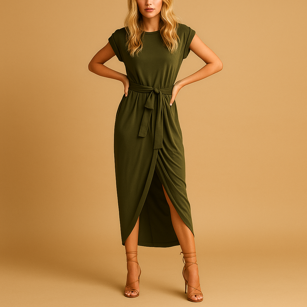 Casual zomerjurk met korte mouwen voor dames, gemaakt van lichte stof, ideaal voor warme dagen en zomerse gelegenheden.