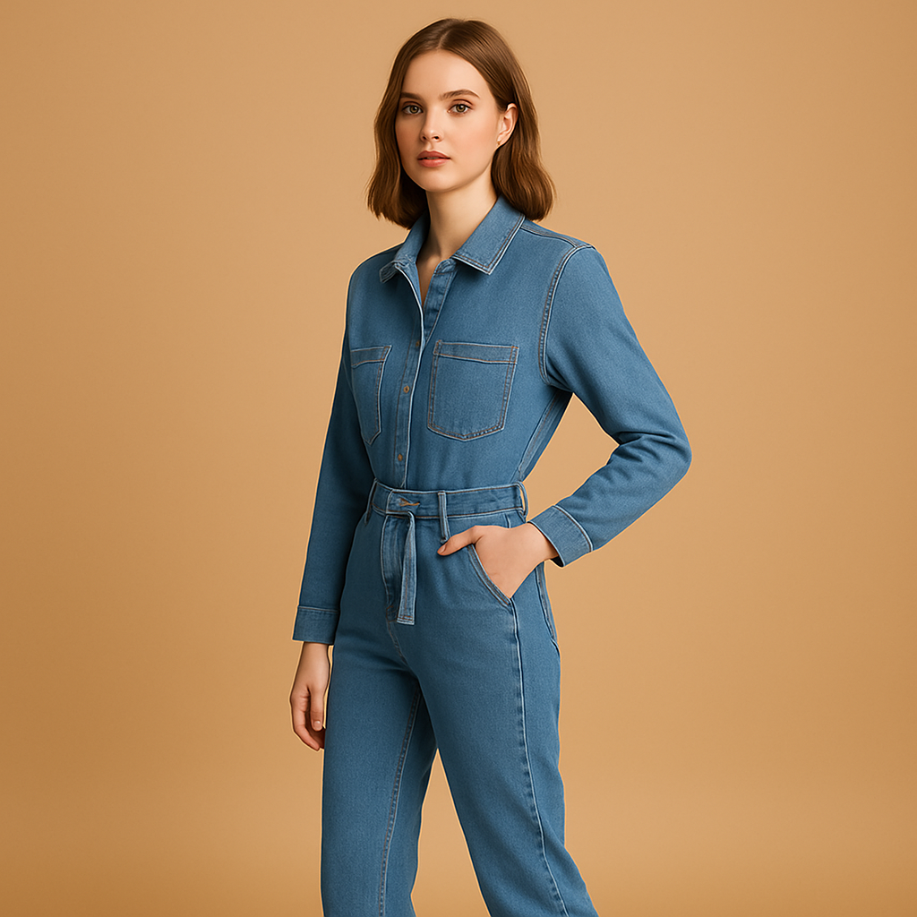 Comfortabele dames jumpsuit van denim met rechte pijpen en lange mouwen, ideaal voor dagelijks gebruik in elk seizoen.