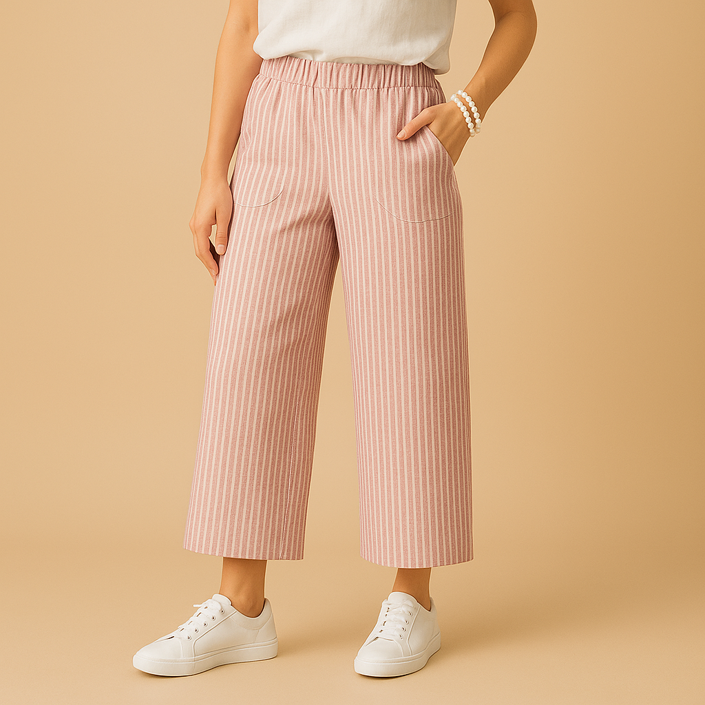 Zomerbroek voor dames met normale pasvorm, luchtig materiaal en elegante uitstraling, geschikt voor casual en chique zomerse outfits.