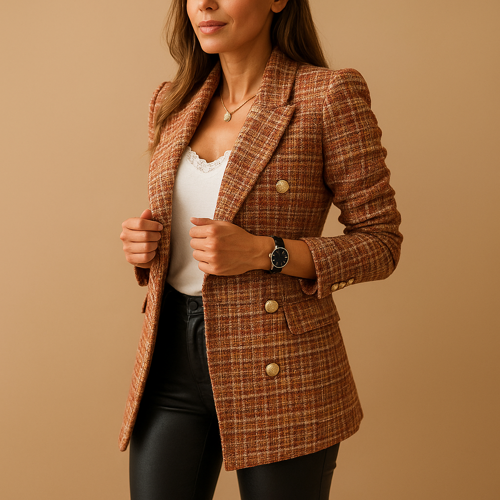Damesblazer met flatterende pasvorm in duurzame stofmix, ideaal voor werk, formele gelegenheden en casual chique outfits.