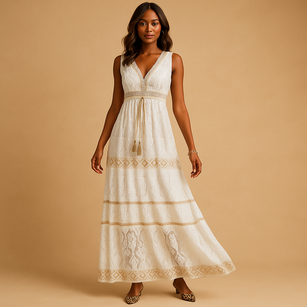 Bohemian maxi-jurk voor dames van luchtige stof, verkrijgbaar met of zonder mouwen, perfect voor casual zomerdagen.