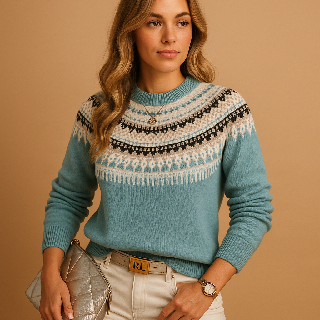 Gebreide boho damestrui met ronde hals en lange mouwen, gemaakt van ademend katoenmengsel. Perfect voor casual outfits en bohemian looks.