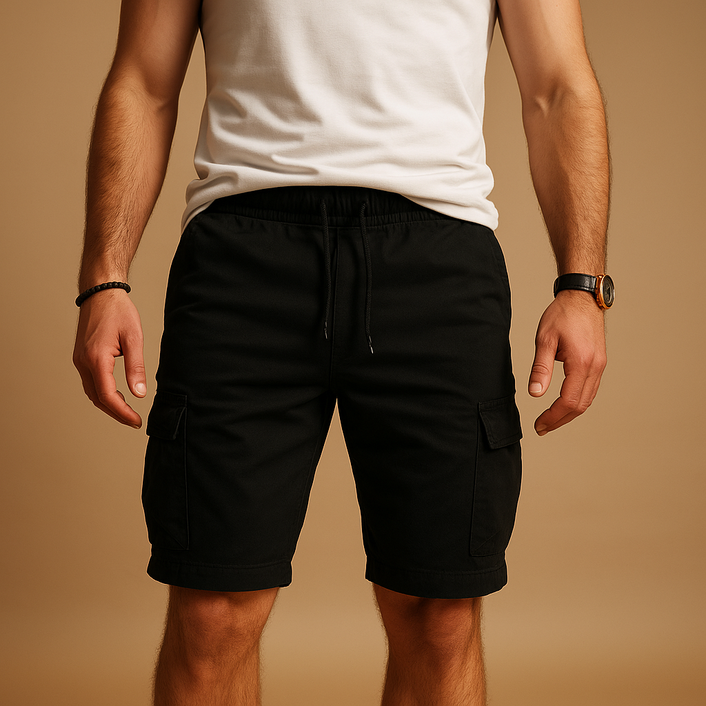 Heren cargo shorts met ademende stof, elastische taille en meerdere zakken, perfect voor zomerse casual en outdoor activiteiten.