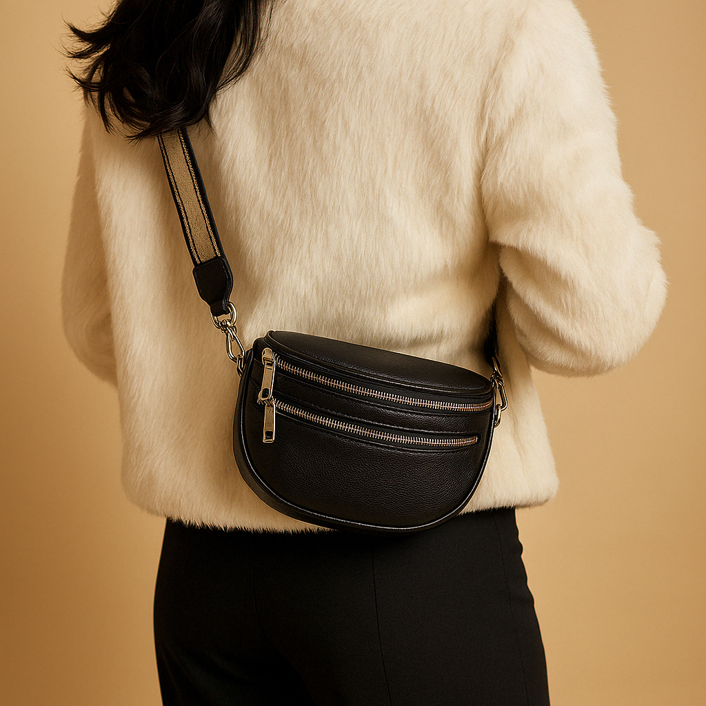 Crossbodytas voor dames met dubbele ritssluiting en overzichtelijk interieur, ideaal voor dagelijks gebruik, werk en formele gelegenheden.