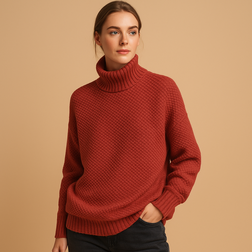 Elegante dames coltrui met zachte col en klassiek gebreid design, ideaal voor casual en formele outfits