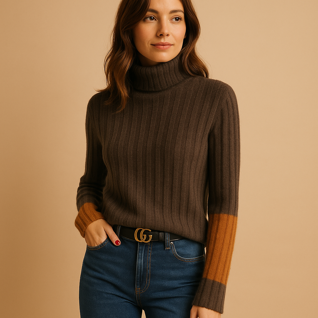 Gebreide damestrui met hoge col en lange mouwen, ademend en zacht voor werk, casual en laagjeslooks van herfst tot lente.