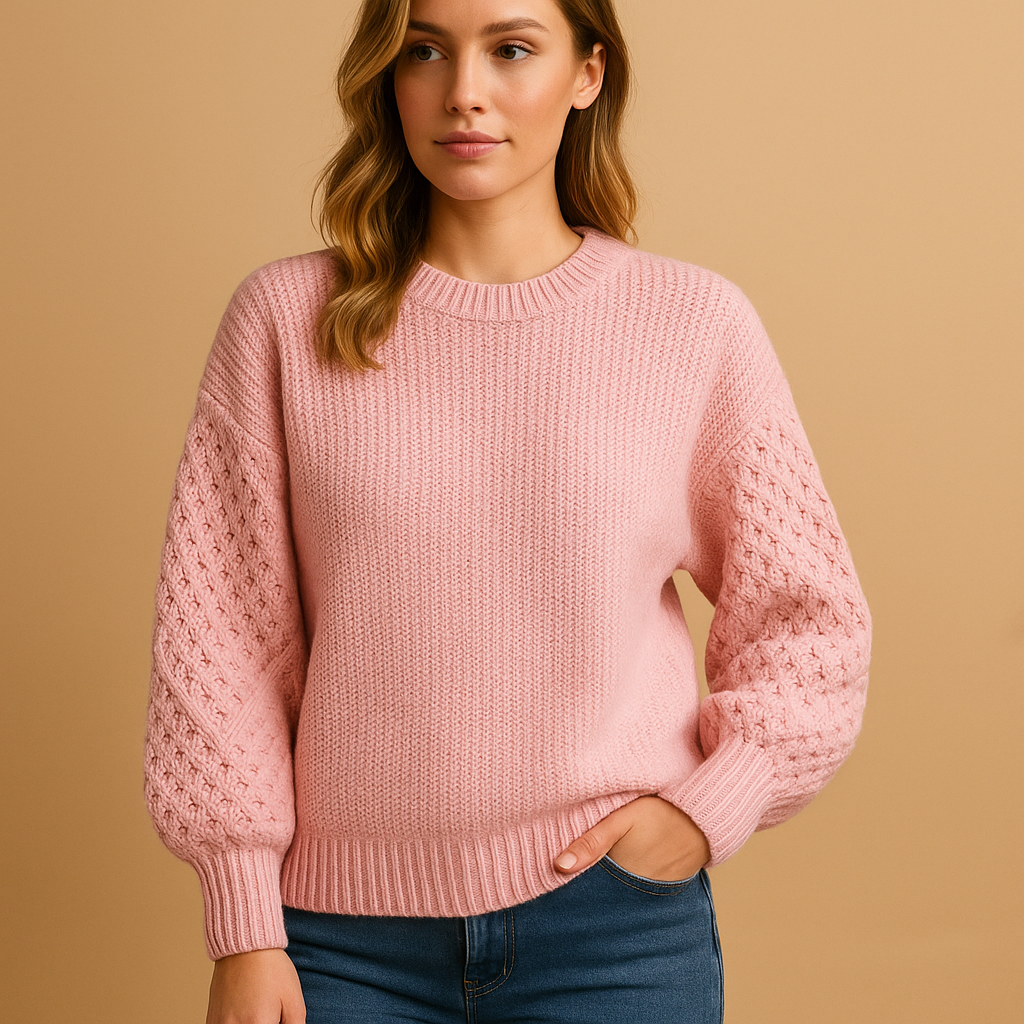 Gebreide damestrui met ronde hals en lange mouwen, zacht en ademend voor casual, werk- en avondlooks in koelere seizoenen.