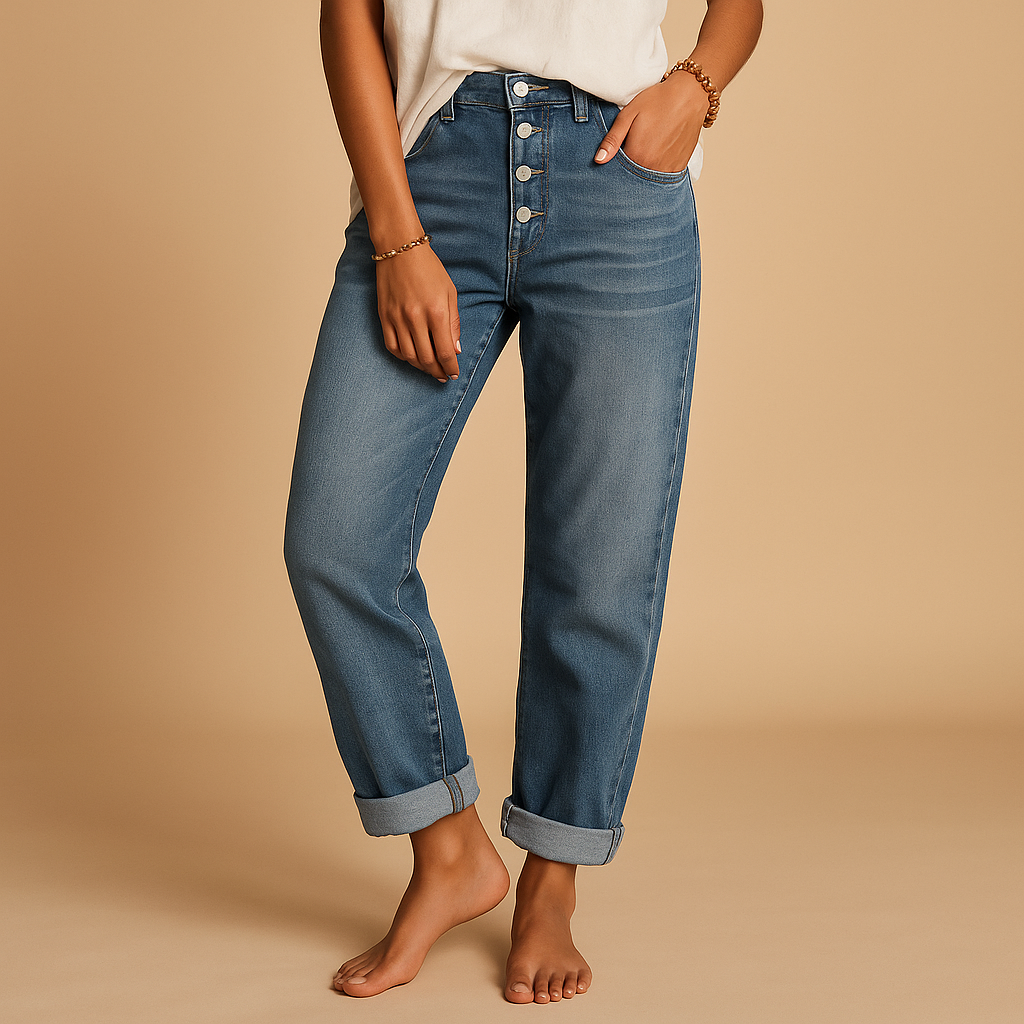 High-waisted jeans voor dames met losse pasvorm, ideaal voor casual outfits en dagelijks comfort. Perfect te combineren met tops of truien.