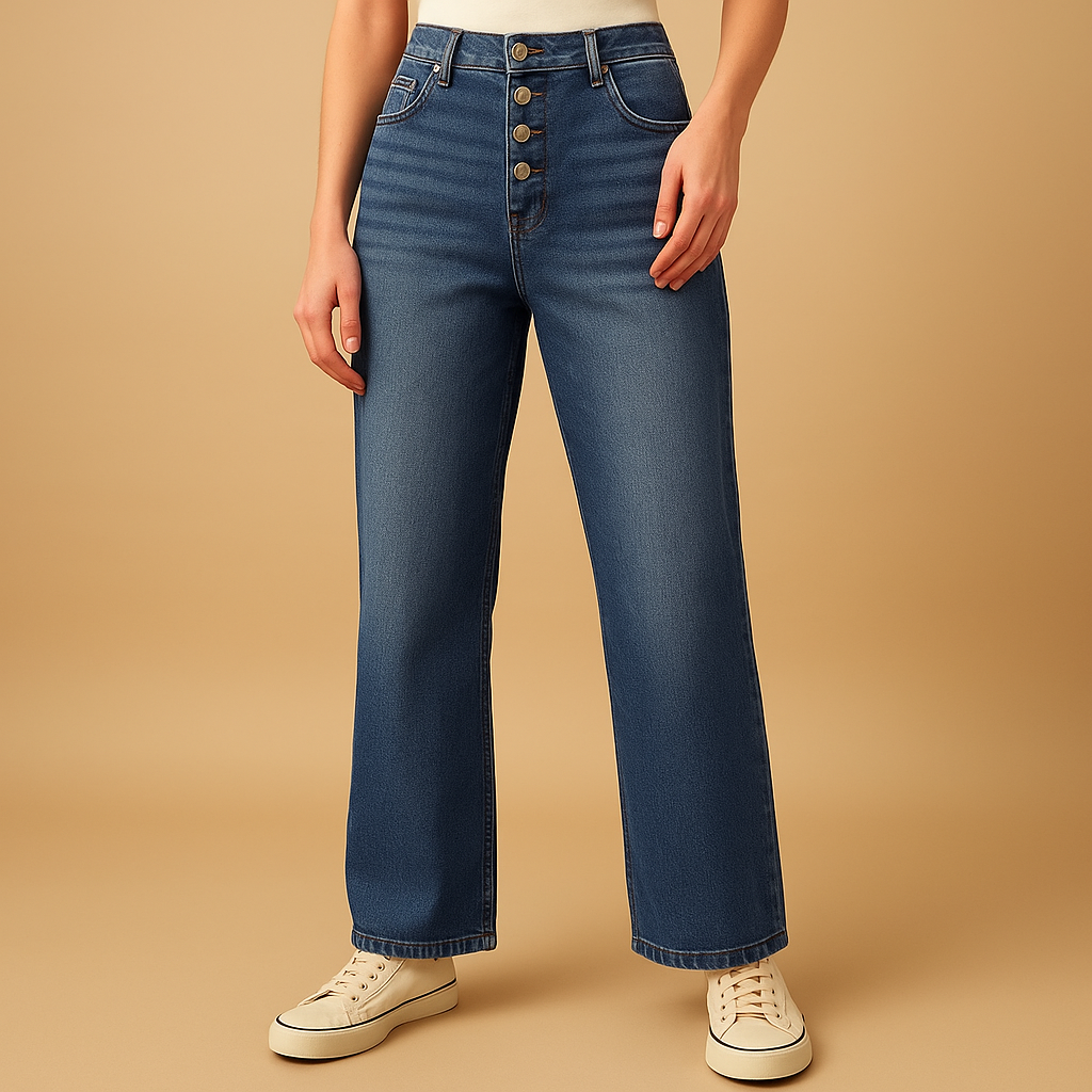 High-waisted jeans voor dames met losse pasvorm, ideaal voor casual outfits en dagelijks comfort. Perfect te combineren met tops of truien.