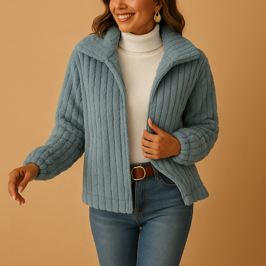Lang fleece damesvest met kraag in beige, ideaal voor herfst, winter en casual laagjes.