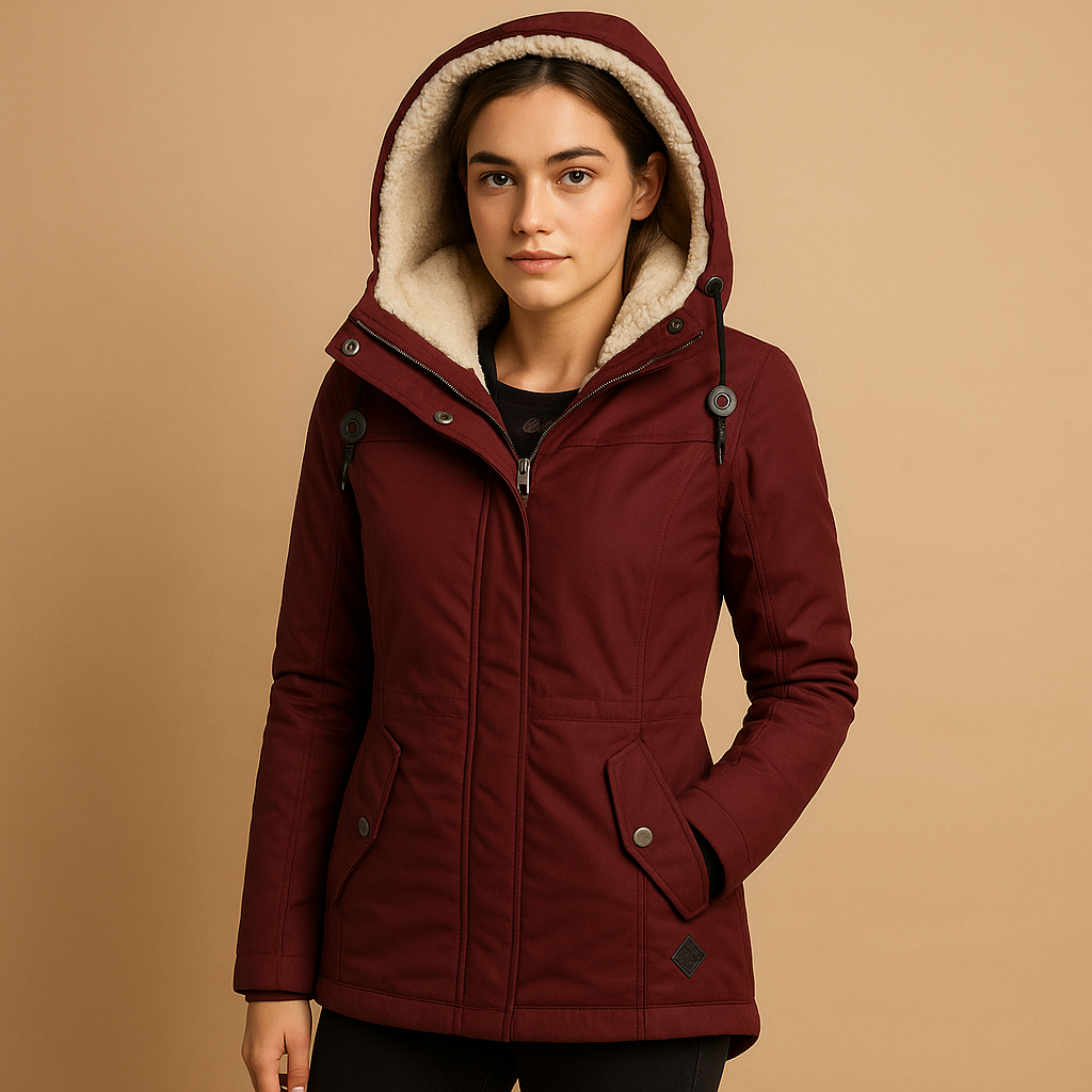Lange elegante winterjas voor dames in zwart, beige of grijs, met getailleerde pasvorm en isolerende voering voor koude dagen.