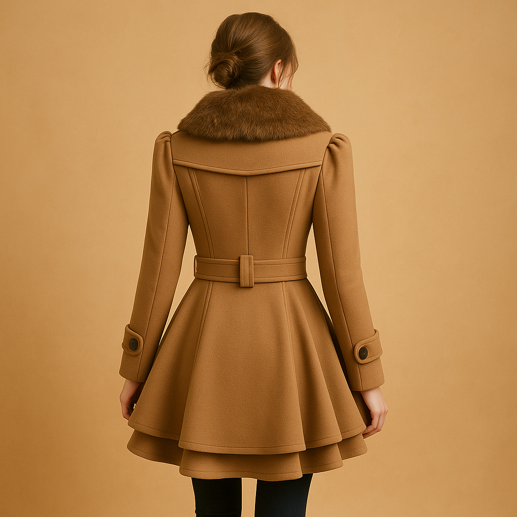 Lange winterjas met imitatiebontkraag voor dames in zwart, rood, beige of blauw. Warm, stijlvol en perfect voor casual en chique looks.