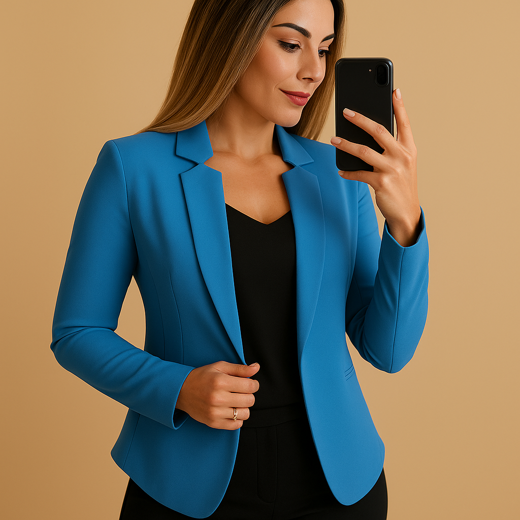 Stijlvolle lichtgewicht blazer met reverskraag voor dames, geschikt voor zakelijke en casual outfits in het voorjaar of de zomer.
