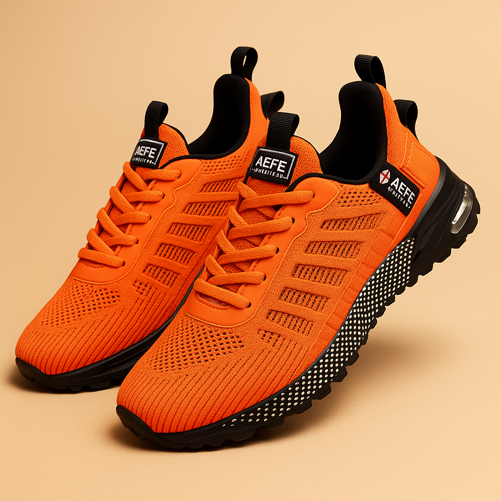 Lichtgewicht sportschoenen voor heren in oranje, grijs of groen met ademend ontwerp, comfortabele pasvorm en moderne uitstraling – ideaal voor dagelijks gebruik.