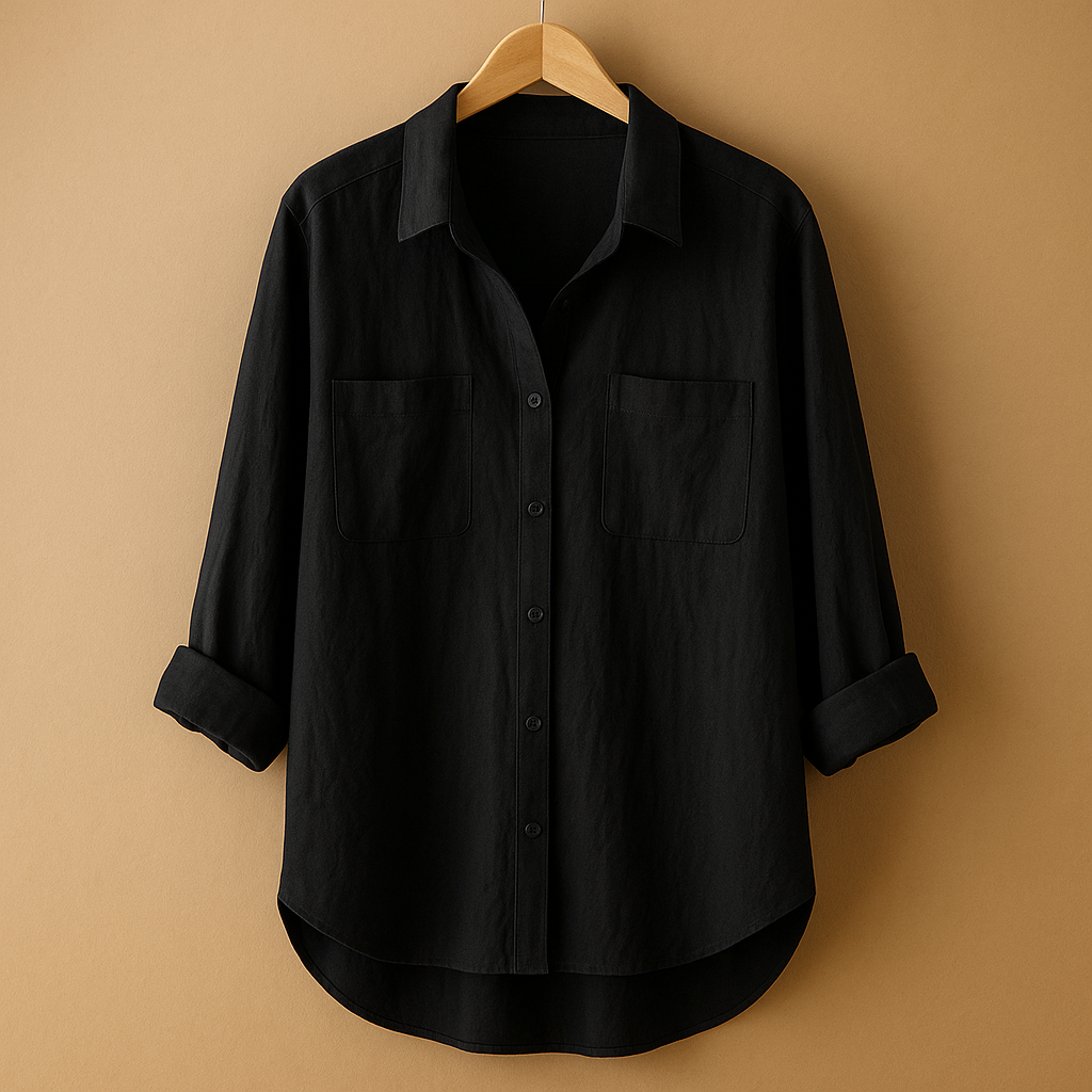 Dames blouse van linnen-katoen mix met lange mouwen en losvallende pasvorm, ideaal voor werk of casual dagen. Beschikbaar in zes kleuren.