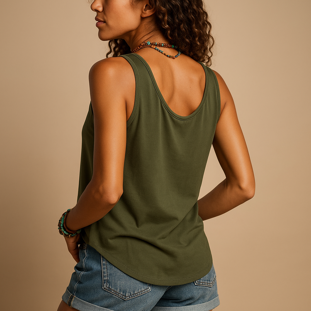 Luchtige mouwloze dames top met V-hals, losse pasvorm en levendige kleuren, perfect voor casual zomerse dagen.