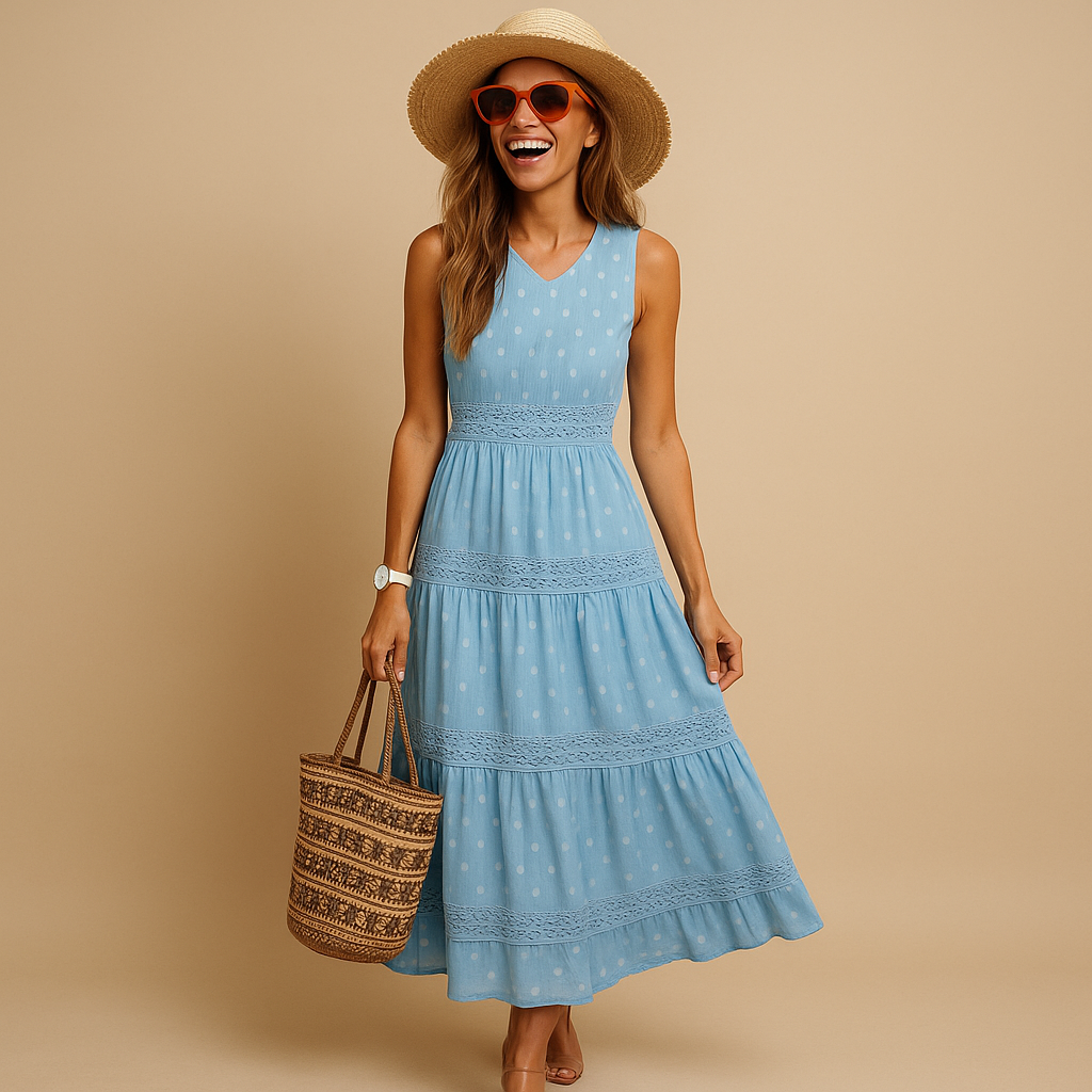 Luchtige dames zomerjurk in maxi-lengte met comfortabele pasvorm, perfect voor strand, feestjes en warme dagen