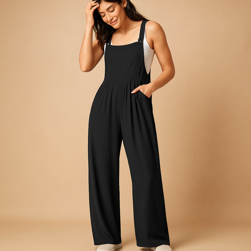Casual dames jumpsuit zonder mouwen met gerimpeld ontwerp en zakken. Perfect voor een relaxte, jeugdige uitstraling.