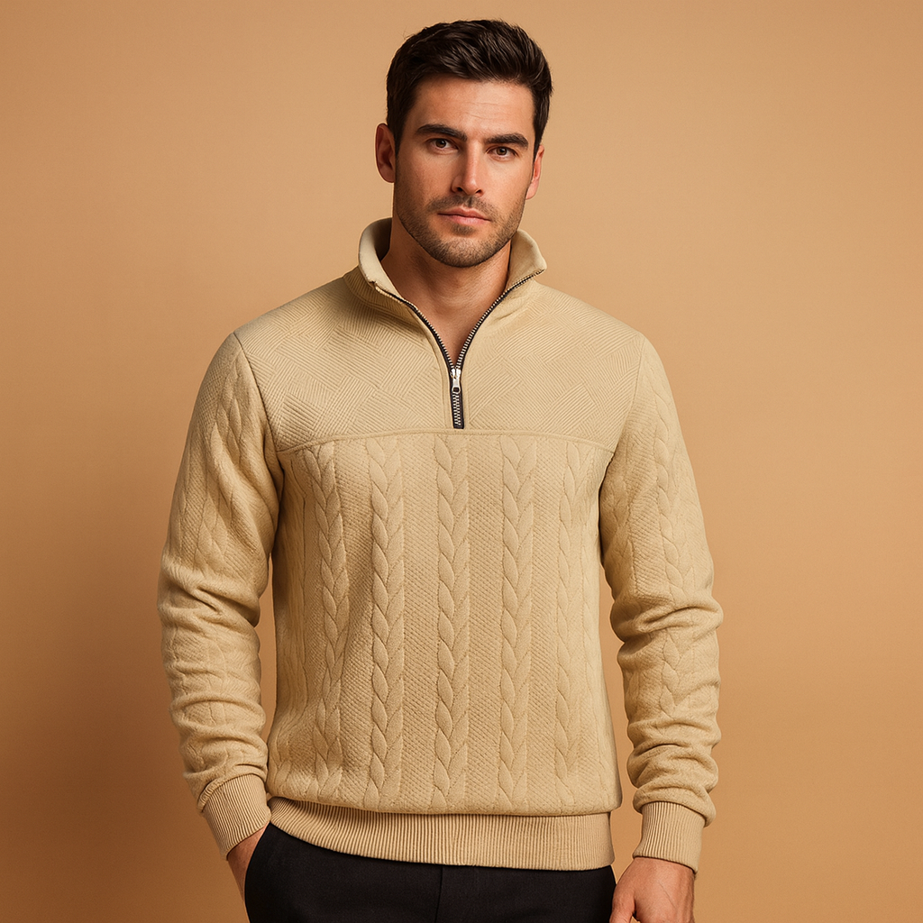 Pullover met kwart rits en relaxed fit voor heren, stijlvol geweven patroon en comfortabele pasvorm. Perfect voor dagelijks gebruik en koude dagen.