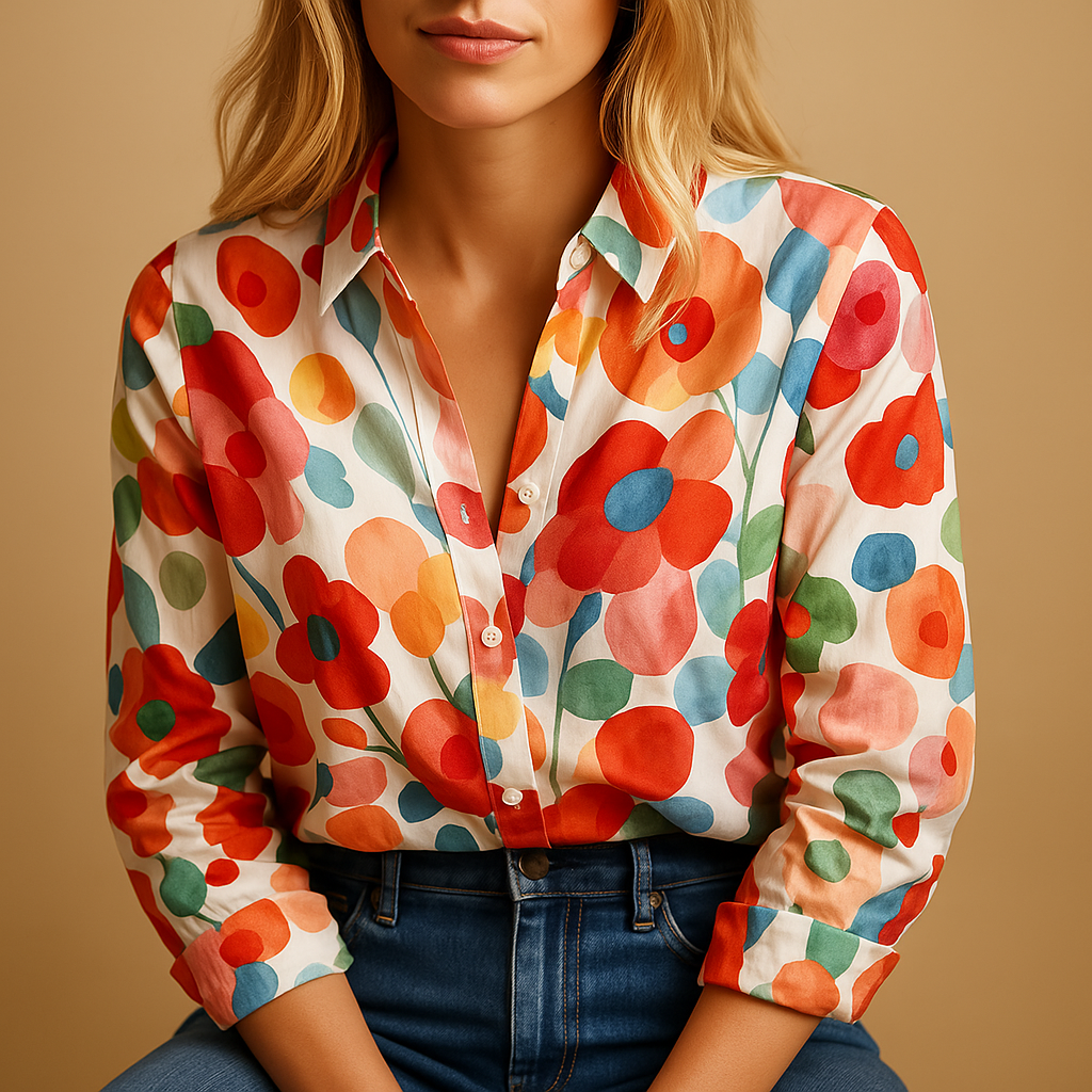 Dames blouse met rood bloemenpatroon en ademende stof, ideaal voor de lente, werk of casual outfits