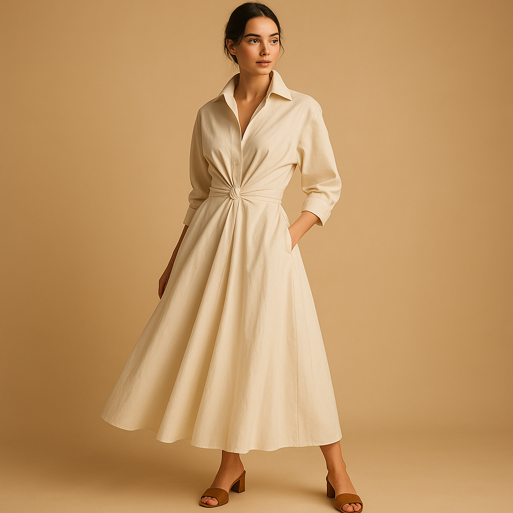 Vintage geïnspireerde A-lijn damesjurk met flatterende taille en lichtgewicht stof, perfect voor bruiloften en casual gelegenheden.