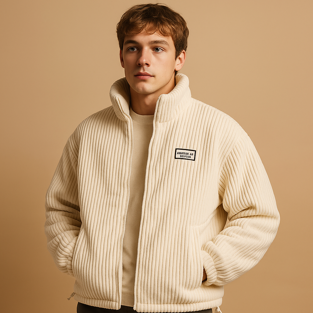 Heren corduroy jack met katoenen voering en comfortabele pasvorm, ideaal voor koude dagen en casual winteroutfits.