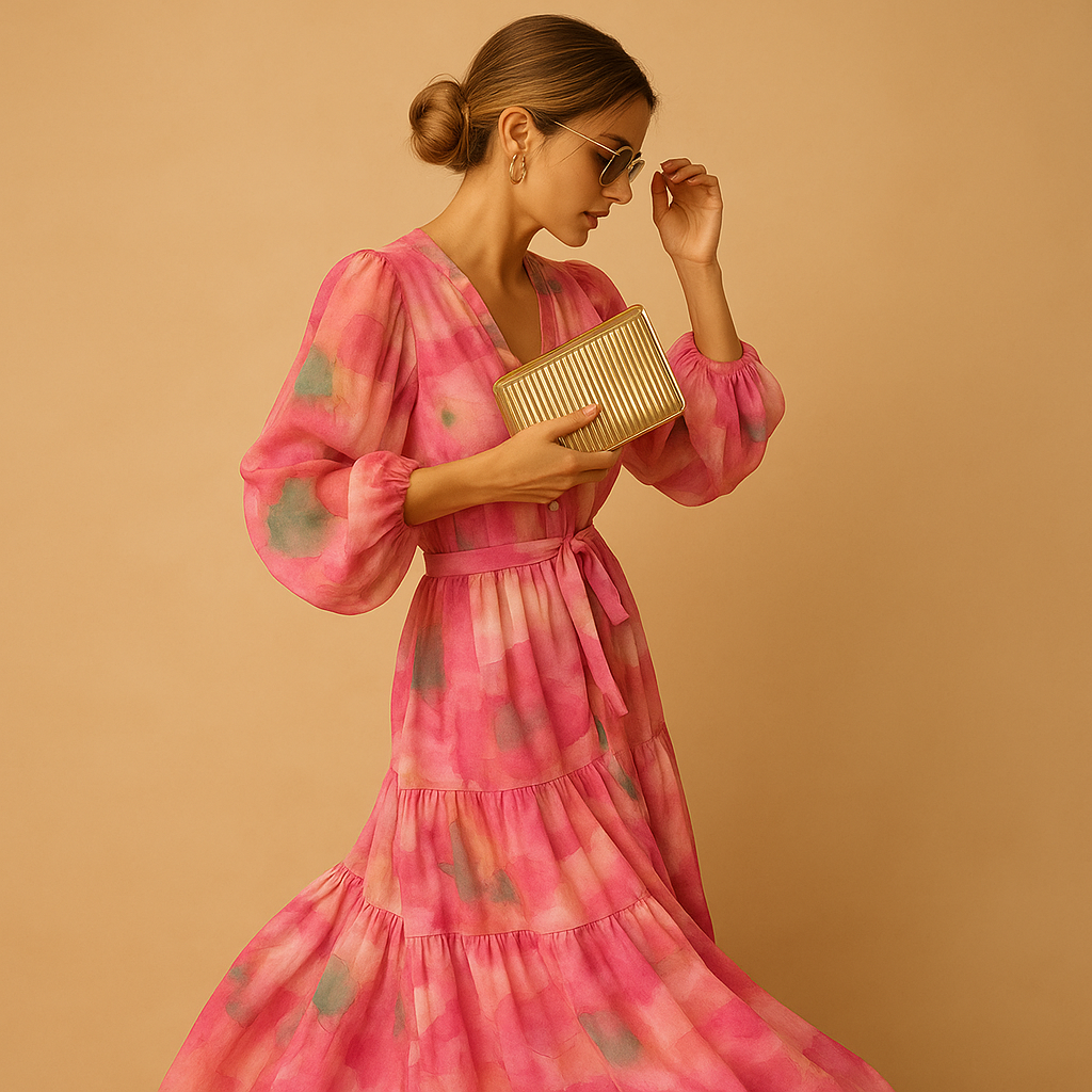 Luchtige lange zomerjurk voor dames met lange mouwen en A-lijn pasvorm, ideaal voor casual en semi-formele gelegenheden