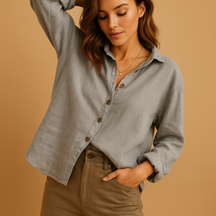 Casual damesblouse van katoen in zwart, grijs, roze, wit of khaki met comfortabele pasvorm voor dagelijks gebruik