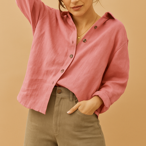 Casual damesblouse van katoen in zwart, grijs, roze, wit of khaki met comfortabele pasvorm voor dagelijks gebruik
