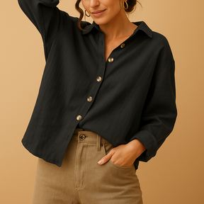 Casual damesblouse van katoen in zwart, grijs, roze, wit of khaki met comfortabele pasvorm voor dagelijks gebruik