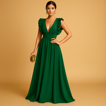 Jurk met ruches en lange mouwen voor dames, geschikt voor werk, feestjes en dagelijkse elegante looks in elk seizoen.