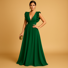 Jurk met ruches en lange mouwen voor dames, geschikt voor werk, feestjes en dagelijkse elegante looks in elk seizoen.