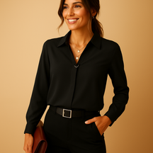 Effen damesblouse met klassieke kraag en getailleerde pasvorm, ideaal voor werk en casual gelegenheden