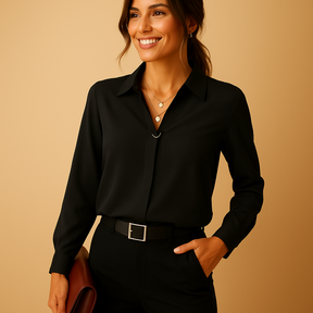 Effen damesblouse met klassieke kraag en getailleerde pasvorm, ideaal voor werk en casual gelegenheden