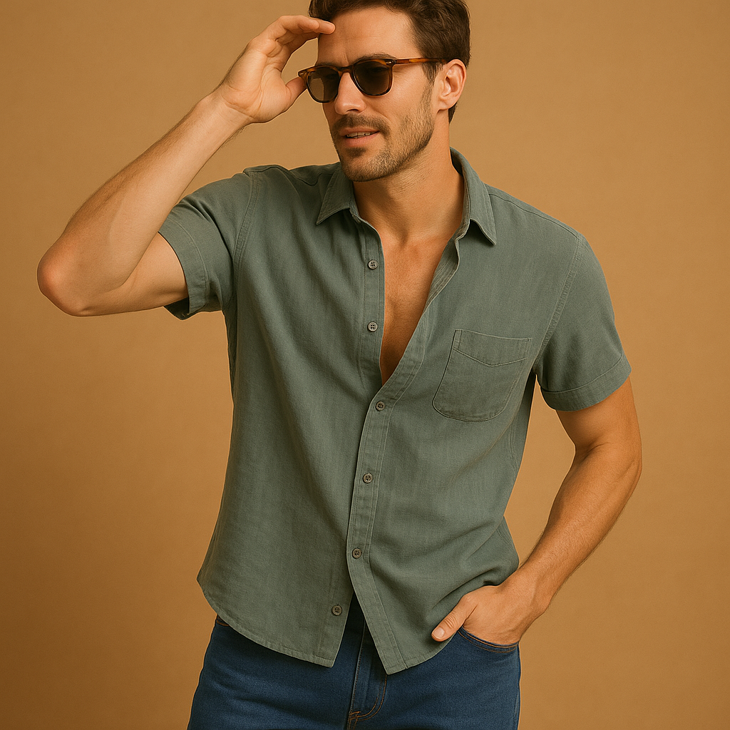 Zomers herenoverhemd met korte mouwen, luchtige pasvorm en casual design voor warme dagen en ontspannen gelegenheden.