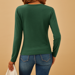 Dames V-hals shirt met lange mouwen in klassiek design, ideaal voor werk of vrije tijd