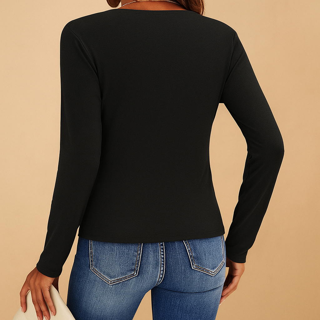 Dames V-hals shirt met lange mouwen in klassiek design, ideaal voor werk of vrije tijd
