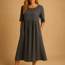 Dames vintage midi-jurk met flatterend retro silhouet, ideaal voor tuinfeesten en casual elegante gelegenheden
