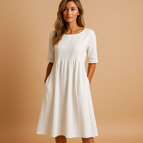 Dames vintage midi-jurk met flatterend retro silhouet, ideaal voor tuinfeesten en casual elegante gelegenheden