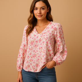 Luchtige zomer blouse voor dames met bloemenprint in roze, wit of groen, ideaal voor warme dagen en stijlvolle combinaties