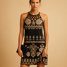 Dames A-lijn jurk met elastische taille en mouwloze pasvorm, perfect voor feestjes, bruiloften of een dagje uit
