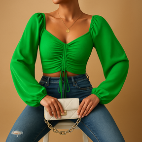 Aansluitende blouse voor dames met zoethart halslijn en koorddetail, elegant, ademend en ideaal voor casual of feestelijke gelegenheden.
