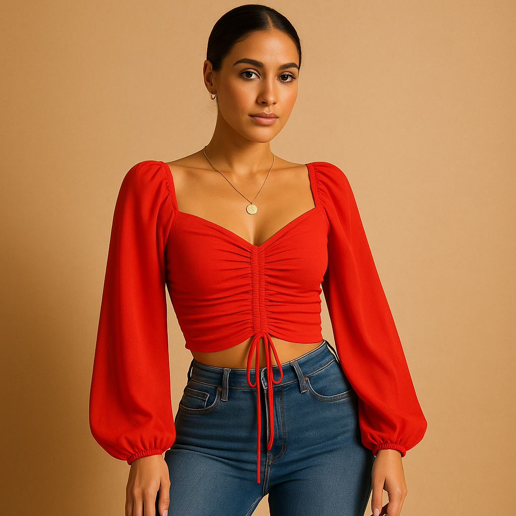 Aansluitende blouse voor dames met zoethart halslijn en koorddetail, elegant, ademend en ideaal voor casual of feestelijke gelegenheden.