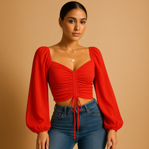Aansluitende blouse voor dames met zoethart halslijn en koorddetail, elegant, ademend en ideaal voor casual of feestelijke gelegenheden.