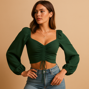 Aansluitende blouse voor dames met zoethart halslijn en koorddetail, elegant, ademend en ideaal voor casual of feestelijke gelegenheden.