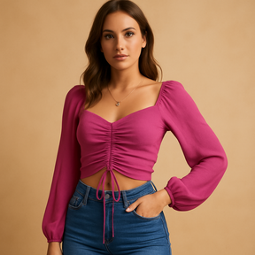 Aansluitende blouse voor dames met zoethart halslijn en koorddetail, elegant, ademend en ideaal voor casual of feestelijke gelegenheden.