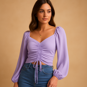 Aansluitende blouse voor dames met zoethart halslijn en koorddetail, elegant, ademend en ideaal voor casual of feestelijke gelegenheden.