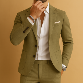 Stijlvol ademend kostuum voor heren met slanke pasvorm, perfect voor werk, formele gelegenheden of dagelijkse elegantie.