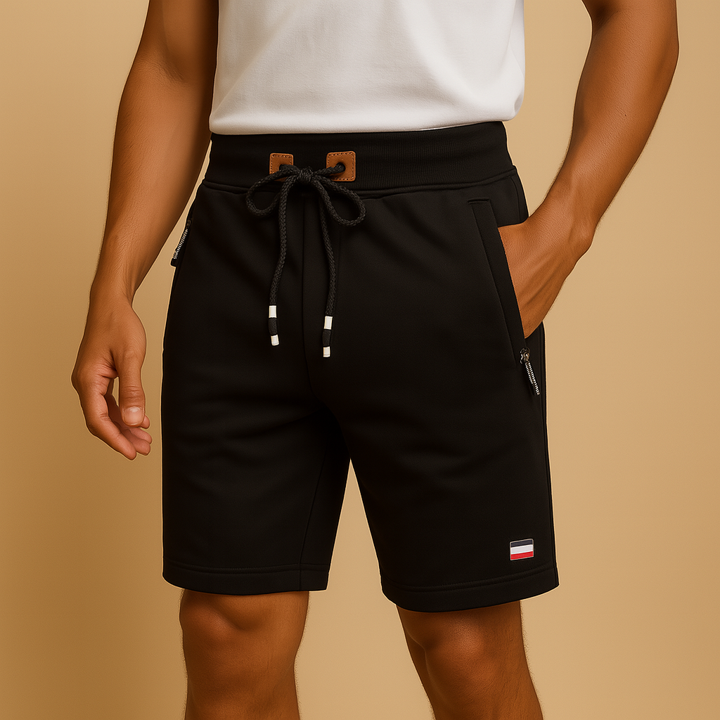Sportieve heren short met ademende stof, meerdere zakken en elastische taille, ideaal voor reizen en actieve dagen.