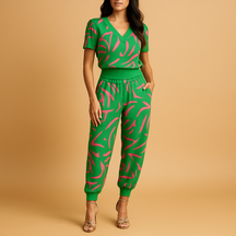 Dames set met bloemenprint, bestaande uit een top en bijpassende broek, ideaal voor een casual en modieuze zomerse look